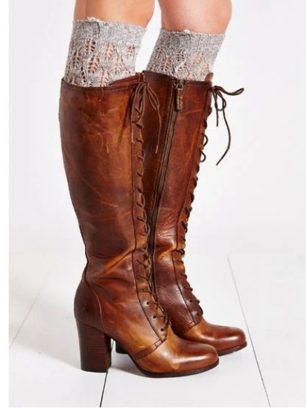 Like New! Frye Women's Parker Tall Lace Up Brown Leather Heeled Boots Size 7 - Picture 2 of 16